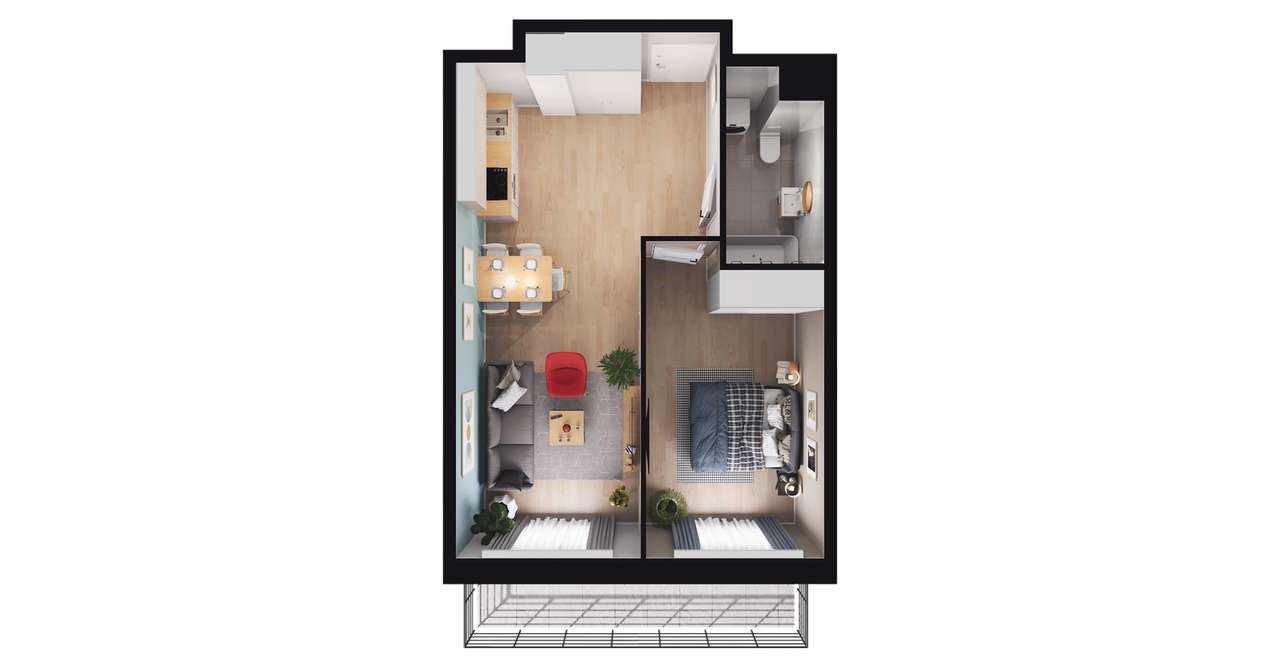 2-pokojowe mieszkanie 44m2 + balkon - Pełny obrazek: 2/8