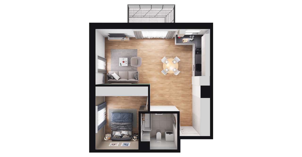 2-pokojowe mieszkanie 50m2 + balkon - Pełny obrazek: 2/7