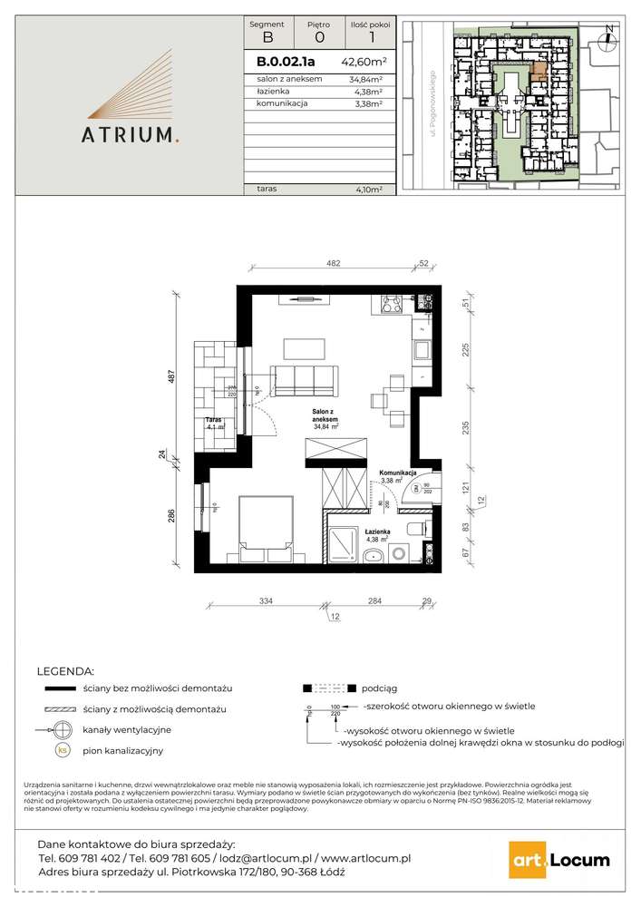 1-pokojowe mieszkanie 43m2 + taras Bez Prowizji - Pełny obrazek: 2/7