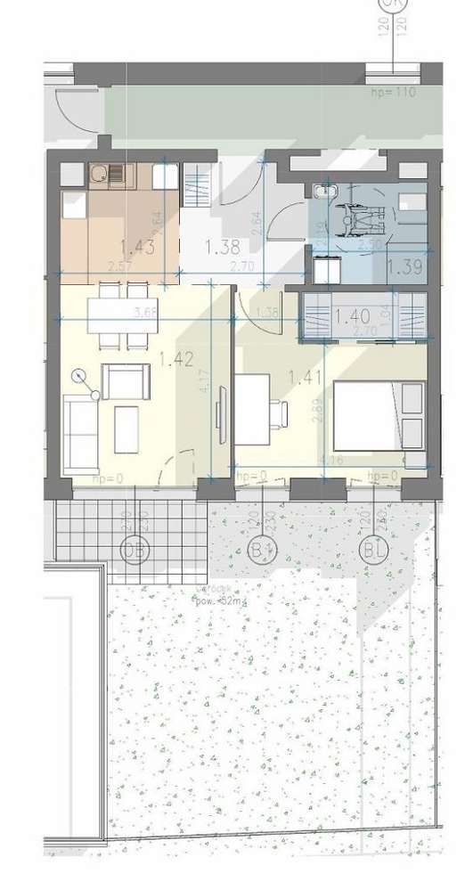 Przewóz 41, nowe 50,41m3 2 pok. aneks kuchenny, ogródek 52m2 - Pełny obrazek: 2/6