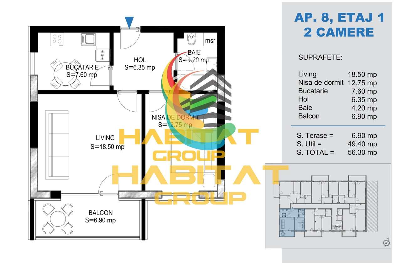 Theodor Pallady - 2 camere, 56.3 mp, metrou Nicolae Teclu - Imagine principală: 4/5