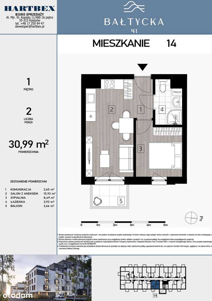 2-pokojowe mieszkanie 30m2 + balkon Bezpośrednio - Pełny obrazek: 2/7