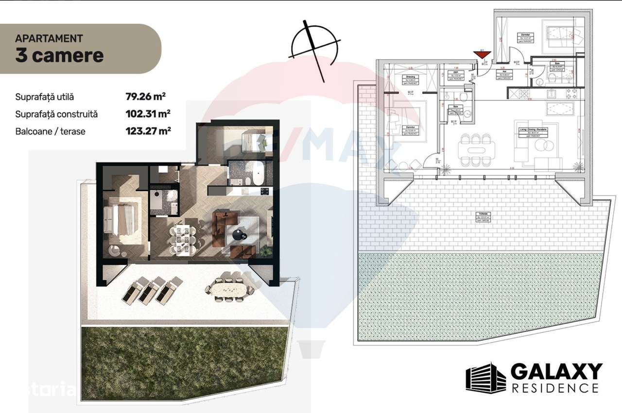 COMISION 0%| DE VANZARE| 3 CAMERE| TRACTORU| BLOC NOU|GALAXY RESIDENCE - Imagine principală: 2/13