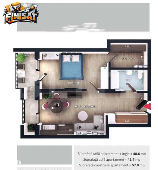 Apartament 2 camere, finisat, terasa, CF, parcare, boxa, Zona Vivo — fotografia 1