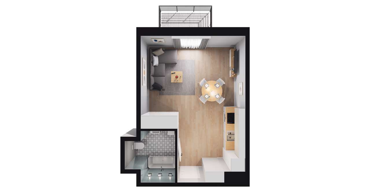 1-pokojowe mieszkanie 32m2 + balkon Bezpośrednio - Pełny obrazek: 2/7