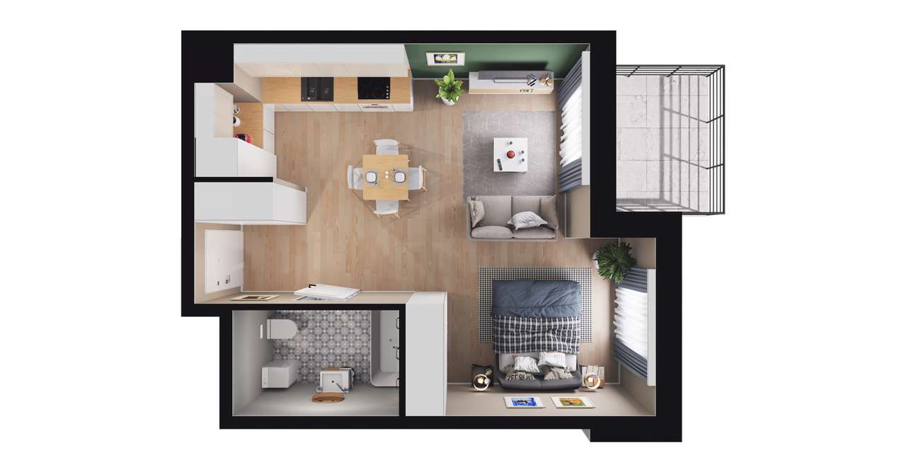 1-pokojowe mieszkanie 35m2 + balkon Bezpośrednio - Pełny obrazek: 2/8