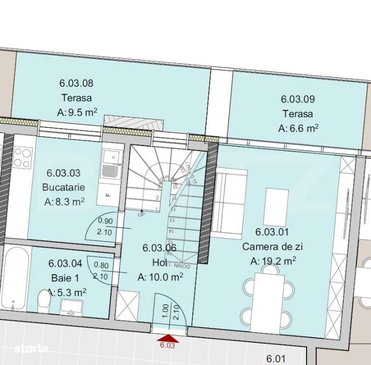 Apartament 2 camere 2 Bai, 2 Nivele, 71 mp, Terasa 16 mp, Imobil Nou - Imagine principală: 2/6
