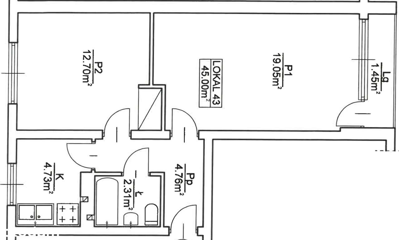 2-pokojowe 45 m² z balkonem i oddzielną kuchnią, duża piwnica-14