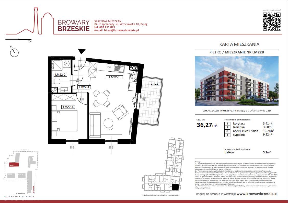Browary Brzeskie | Mieszkanie 36,27m2 | 2 Pokoje - Pełny obrazek: 2/7