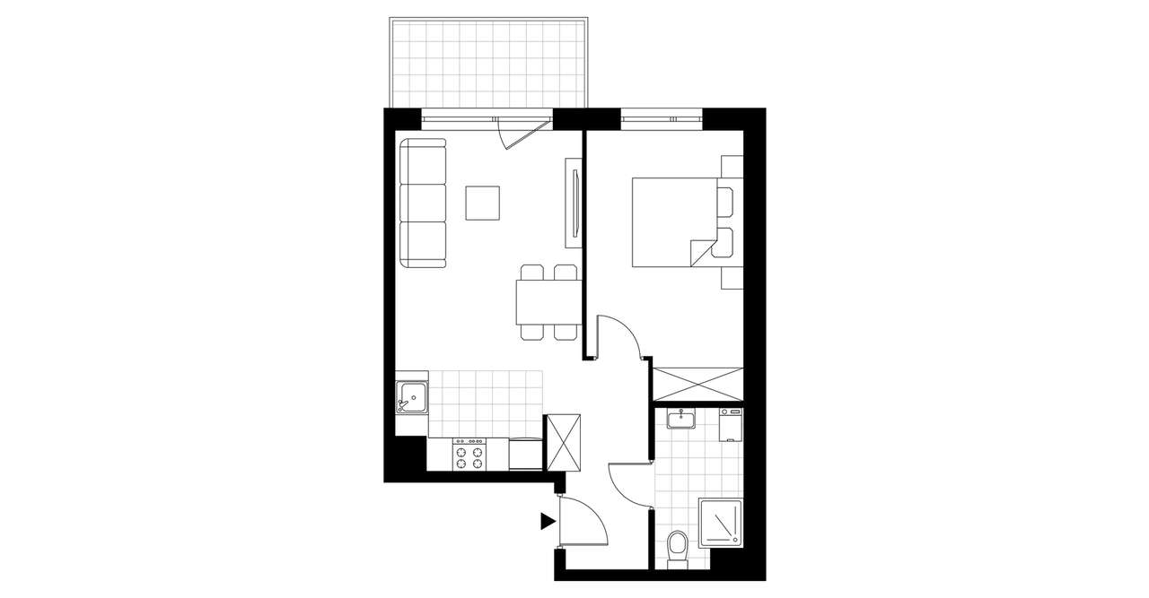 2-pokojowe mieszkanie 42m2 + balkon - Pełny obrazek: 3/8