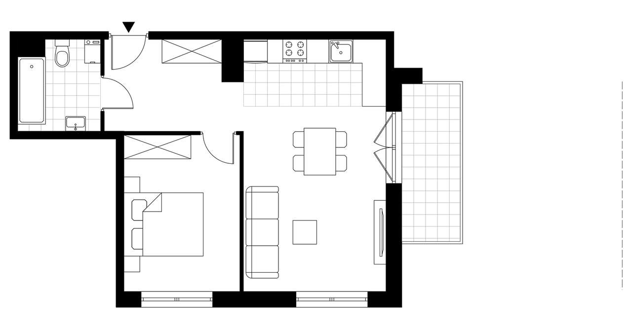2-pokojowe mieszkanie 46m2 + balkon Bezpośrednio - Pełny obrazek: 2/7