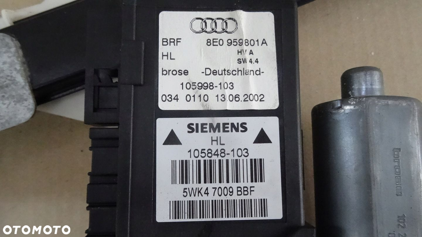 AUDI A4 B6 PODNOŚNIK SZYBY LEWY TYŁ SEDAN 8E0839461C - 4