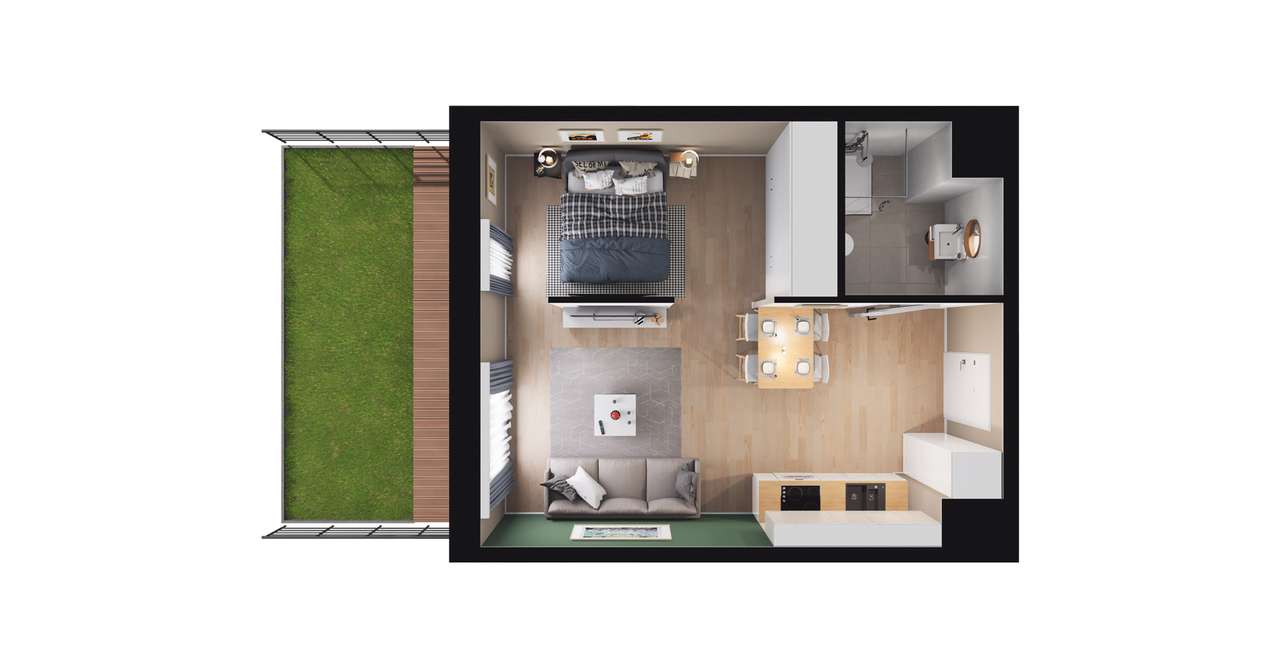 1-pokojowe mieszkanie 34m2 + taras Bez Pośredników - Pełny obrazek: 2/8