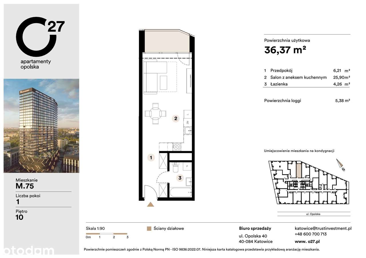 1-pokojowe mieszkanie 36m2 + loggia Bezpośrednio - Pełny obrazek: 3/10