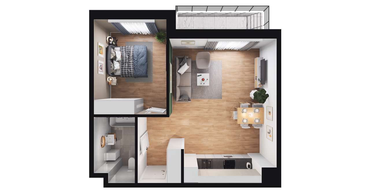 2-pokojowe mieszkanie 46m2 + balkon - Pełny obrazek: 2/8