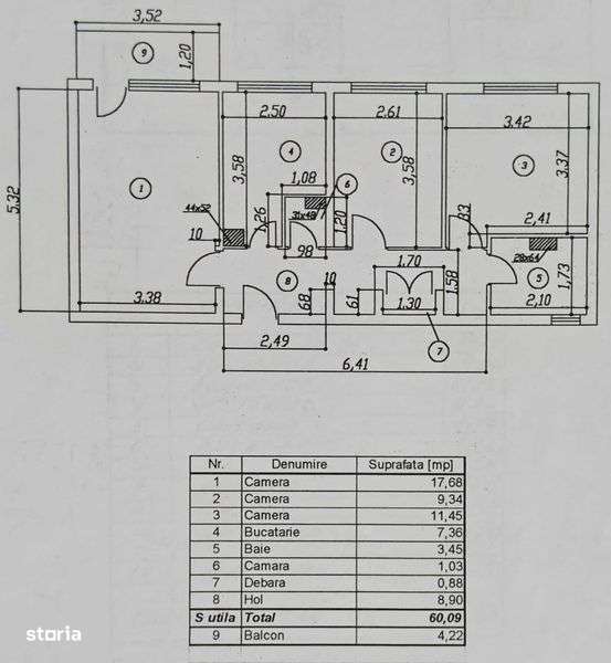 Apartament 3 camere 65mp , decomandat Rahova / Teius
