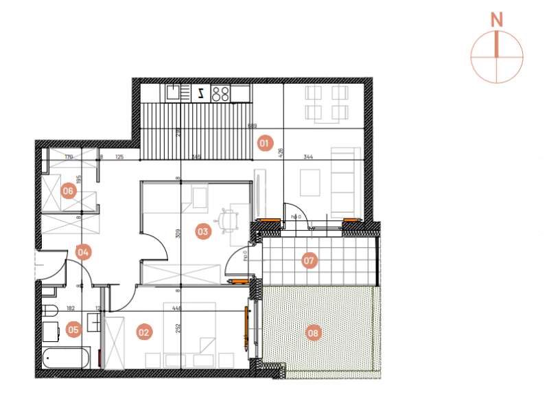 Mieszkanie, 61.70m², 3 pokoje, 1 piętro, C-KLF18-LM2, Nowe Horyzonty - Pełny obrazek: 2/14