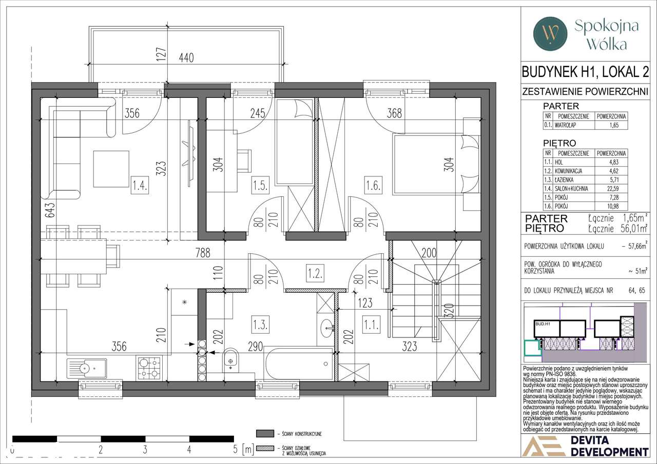 3-pokojowe mieszkanie 57m2 + ogródek - Pełny obrazek: 2/8