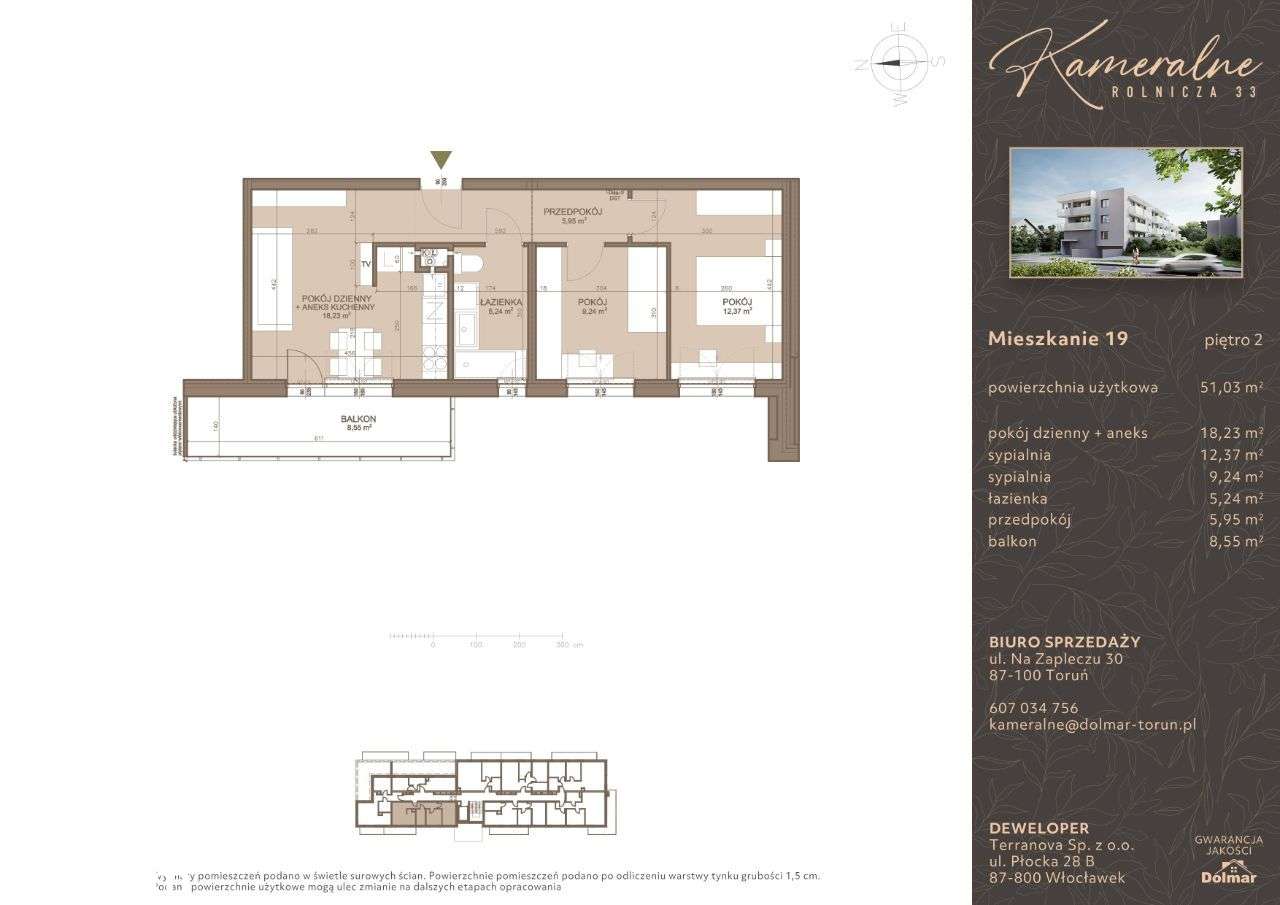 3-pokojowe mieszkanie 51,03m2 + balkon - Pełny obrazek: 2/7