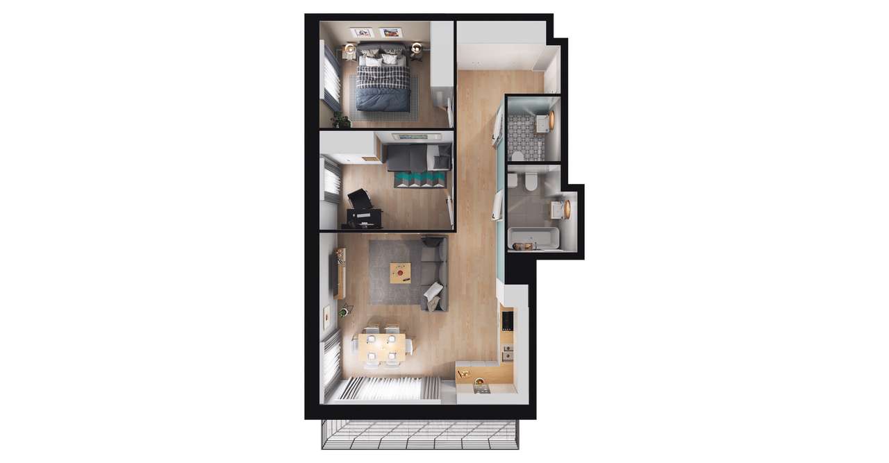 3-pokojowe mieszkanie 60m2 + taras Bez Prowizji - Pełny obrazek: 2/8