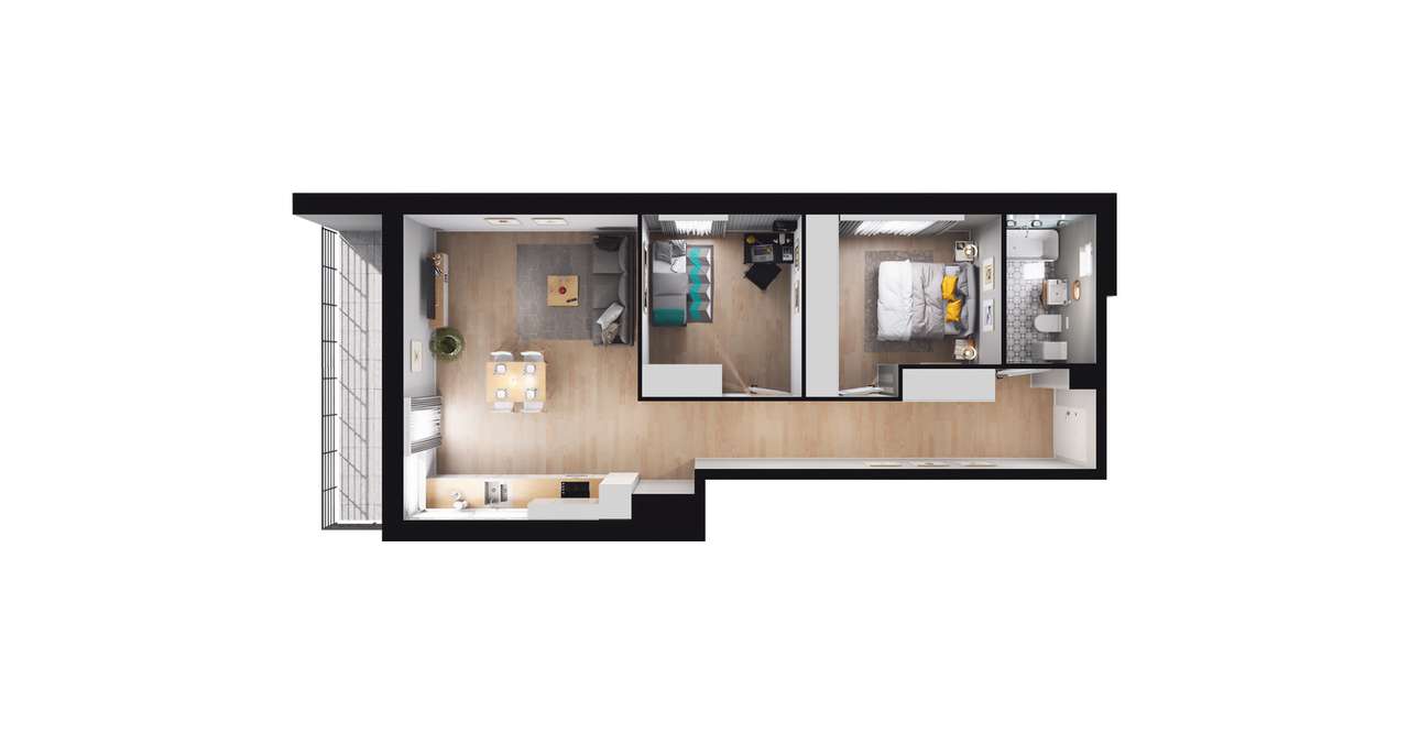 3-pokojowe mieszkanie 60m2 + balkon - Pełny obrazek: 2/8