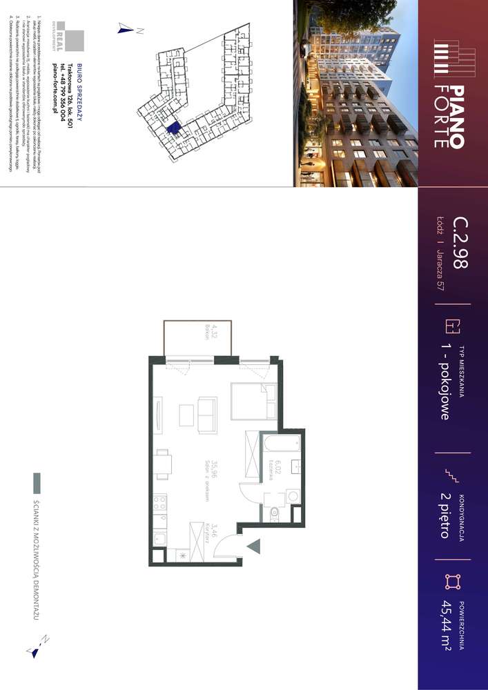 1-pokojowe mieszkanie 45m2 + balkon - Pełny obrazek: 2/7