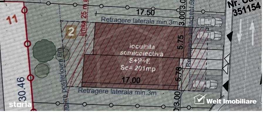 Teren 608mp, front 17,5m, constructie duplex , HCL aprobat - Imagine principală: 3/4