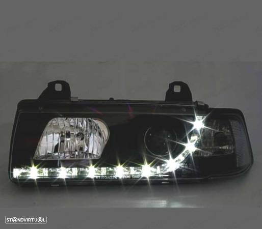 FARÓIS FRONTAIS LUZ DIURNA LED PARA BMW SERIE 3 E36 COUPE + CABRIO FUNDO PRETO - 3