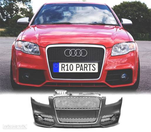 PARÁ-CHOQUES FRONTAL S-LINE PARA AUDI A4 B7 04-07 SEM PDC GRELHA CROMADA PRETA SRA - 1