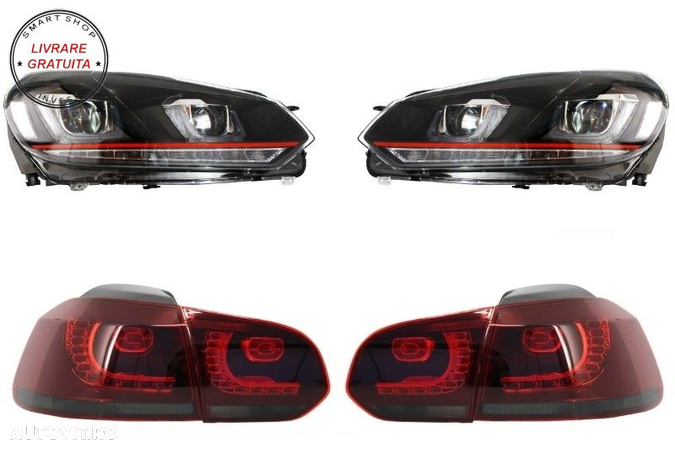 Faruri LED VW Golf 6 VI (2008-2013) Golf 7 3D Design Red Strip GTI LED Dinamic cu - livrare gratuita - 1