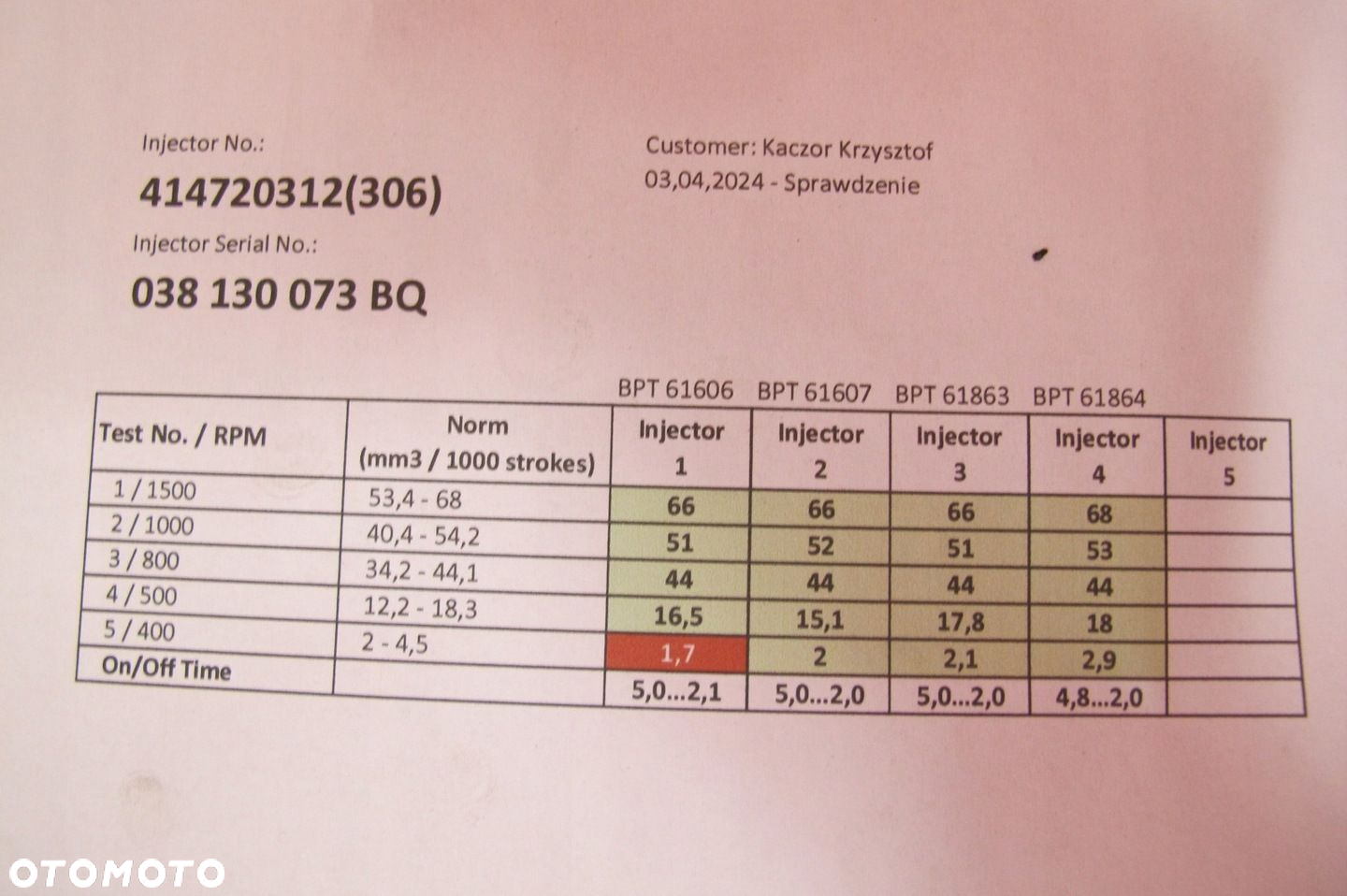 POMPOWTRYSKIWACZ 038130073BQ 2.0 TDI 414720312 WTRYSK WTRYSKIWACZ BMM OK - 5