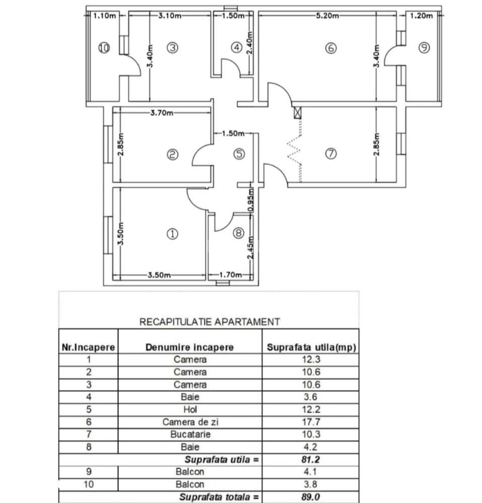 Etaj 3! Apartament 4 camere 2  băi, CUG, 89mp - Imagine principală: 1/1