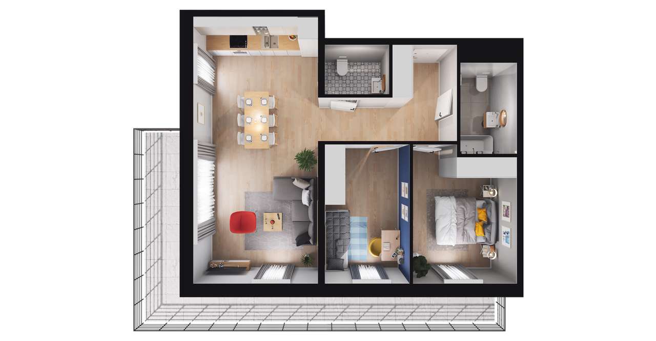 3-pokojowe mieszkanie 64m2 + balkon - Pełny obrazek: 2/8