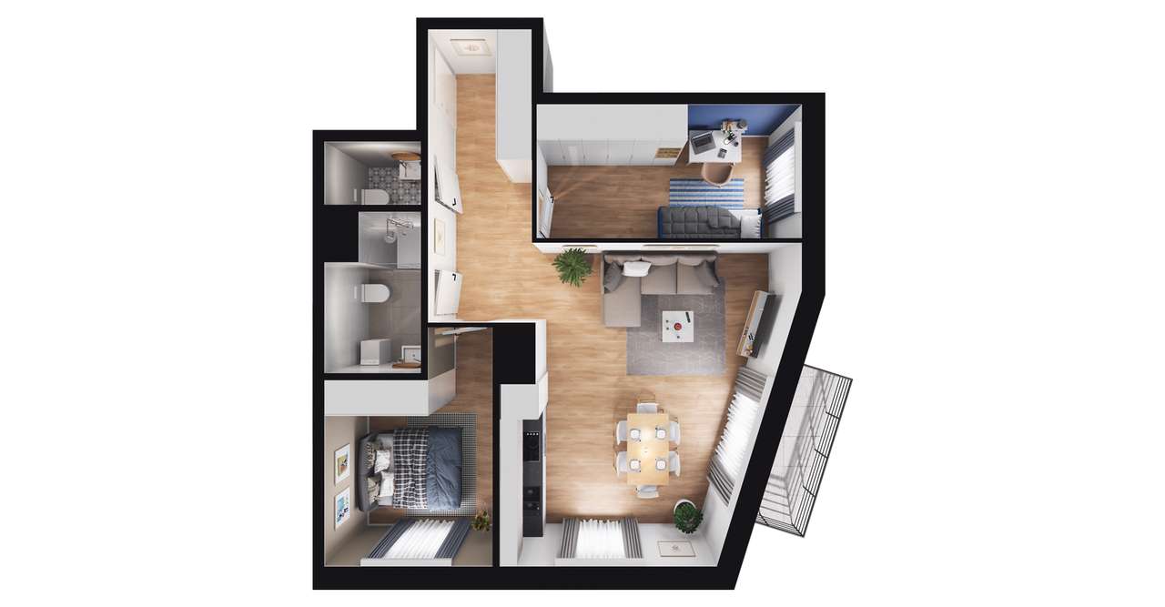 3-pokojowe mieszkanie 58m2 + balkon Bezpośrednio - Pełny obrazek: 2/8