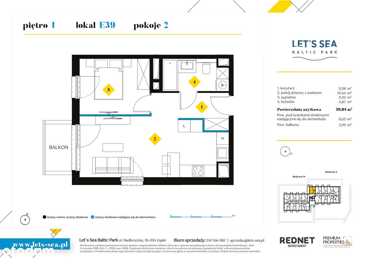 2-pokojowe mieszkanie 39m2 + balkon - Pełny obrazek: 2/7