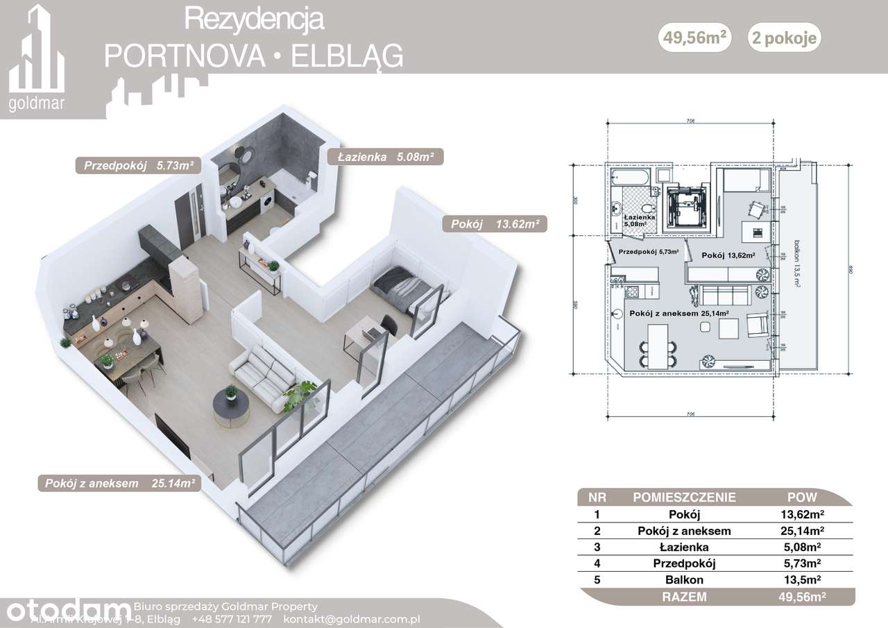 2-pokojowe mieszkanie 49m2 + balkon Bezpośrednio - Pełny obrazek: 3/8