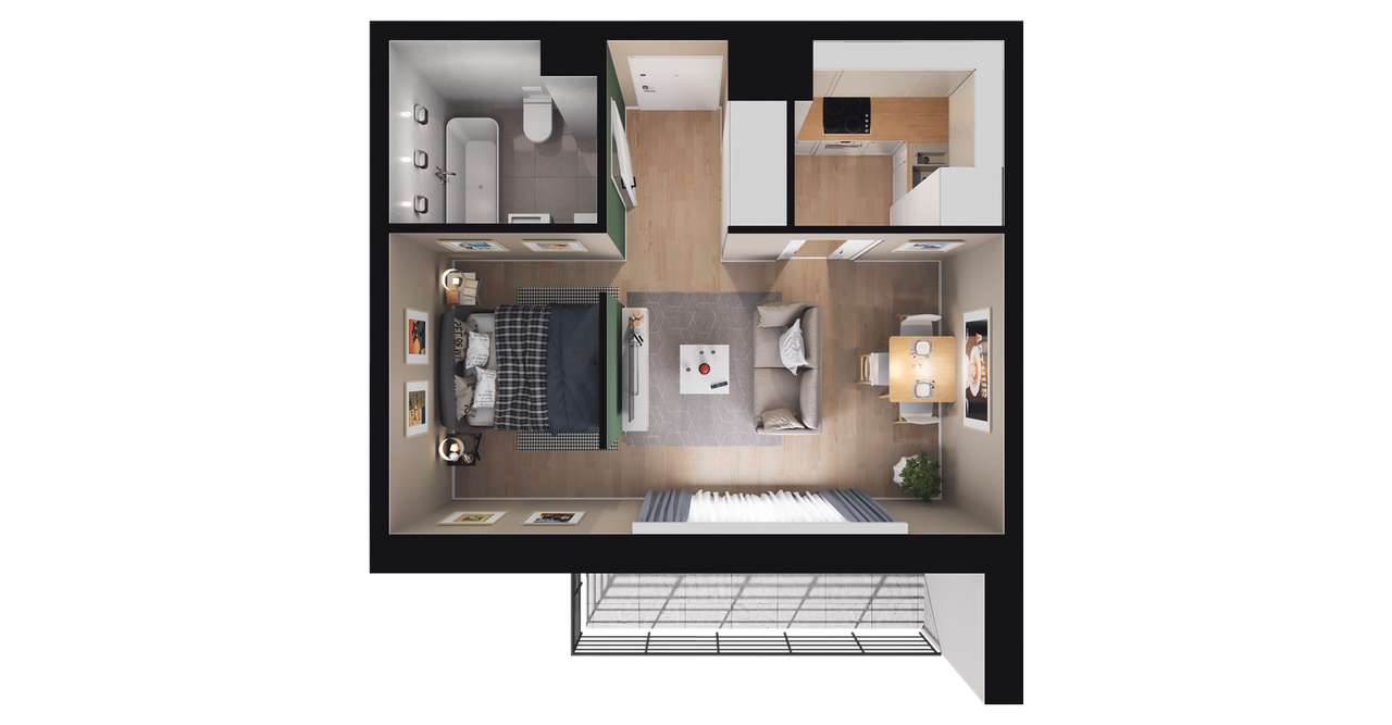 1-pokojowe mieszkanie 29m2 + balkon - Pełny obrazek: 2/8