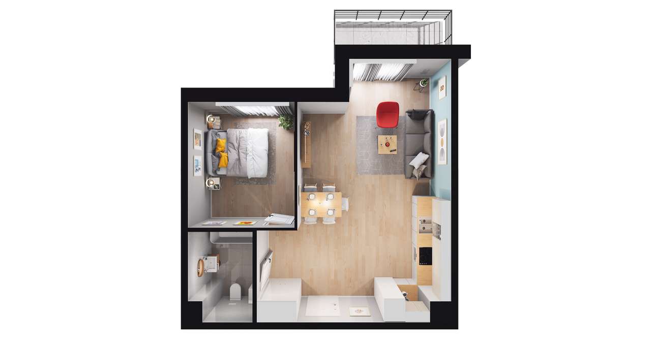 2-pokojowe mieszkanie 46m2 + balkon Bezpośrednio - Pełny obrazek: 2/8