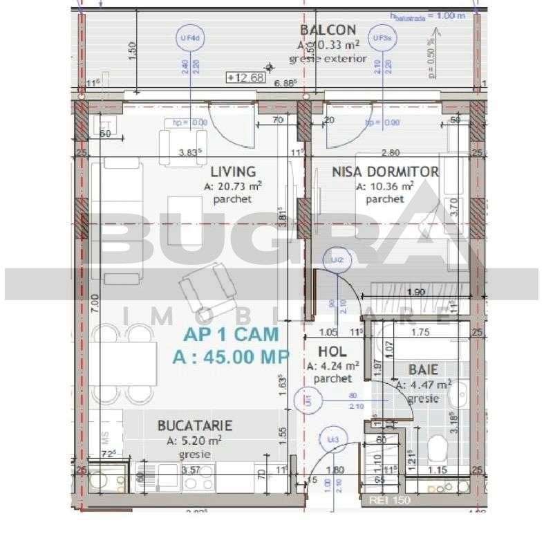 Apartament semifinisat, 2 camere, 45mp, zona Eroilor - Imagine principală: 4/11