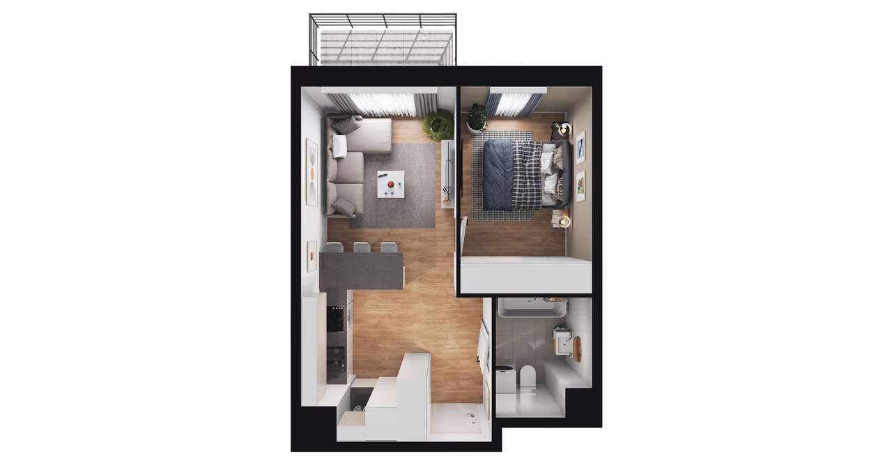 2-pokojowe mieszkanie 35m2 + balkon - Pełny obrazek: 2/8