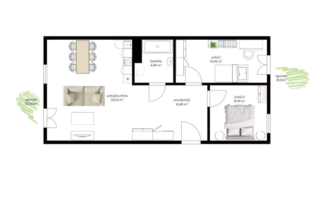 3 pokoje, Prądnik Biały, dwa ogródki, stan deweloperski.-5