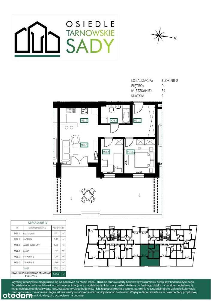 Tarnowskie Sady Blok 2 M31 mieszkanie 54,24 m² - Pełny obrazek: 2/7
