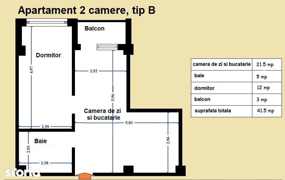 Apartament 2 camere open space Tip B, Parter, Visani