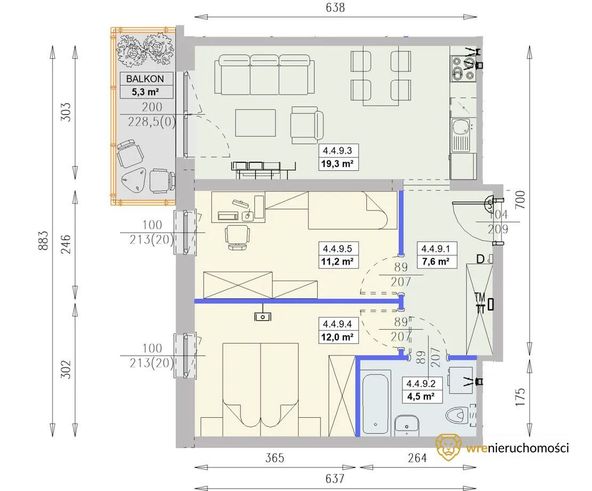 Nowe | 3 pokoje | balkon | Krzyki | 4 piętro | 0%
