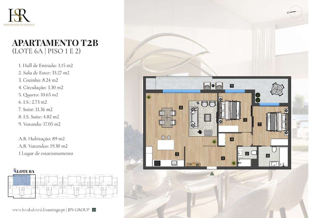 Apartamento T2 com Ampla Varanda | Herdade Real de Santiago-6