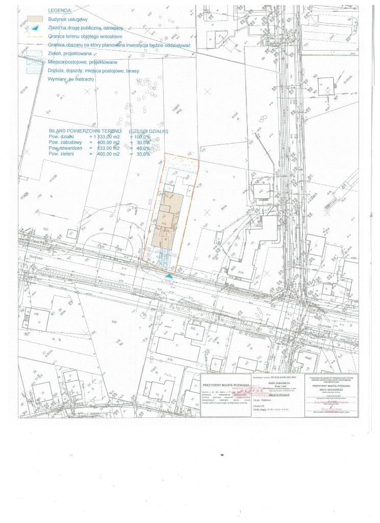 Działka ul.Obornicka 2465 m2 bezp. wjazd+ projekt