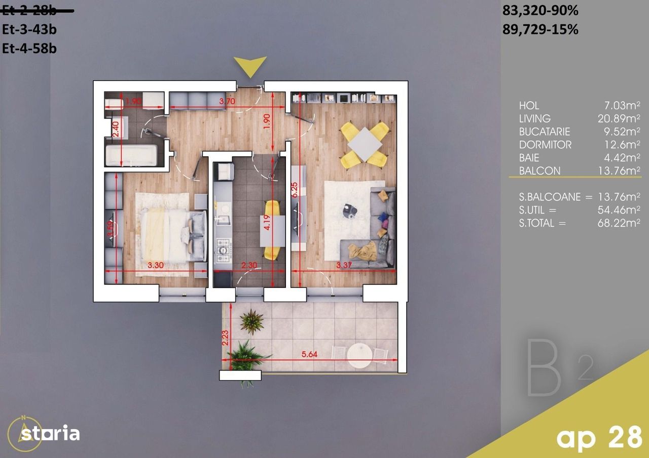 Apartament 2 camere cu terasa si parcare inclusa - COMISION 0%