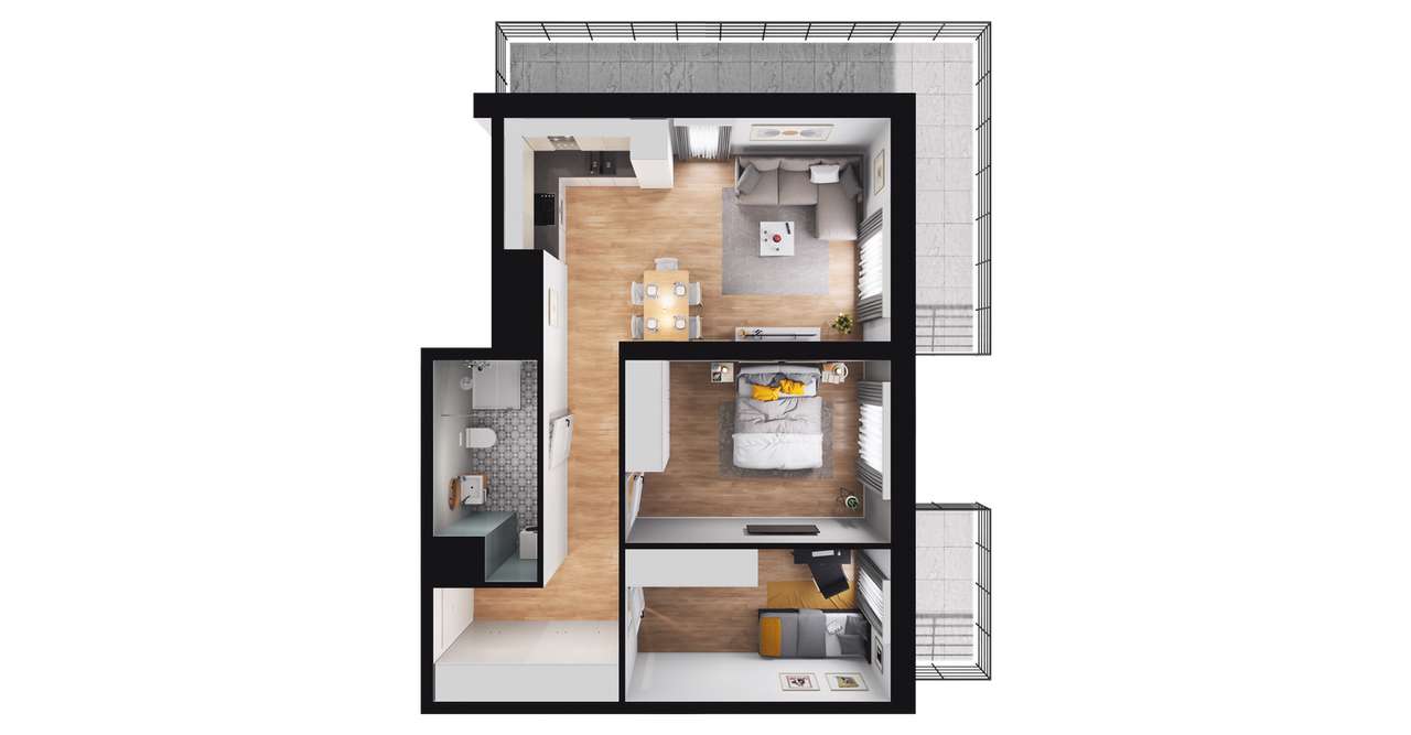 3-pokojowe mieszkanie 59m2 + 2 balkony - Pełny obrazek: 2/8