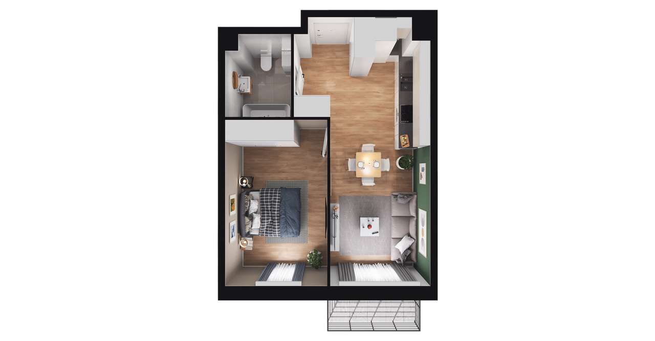 2-pokojowe mieszkanie 38 m² + balkon Bezpośrednio - Ansicht 2