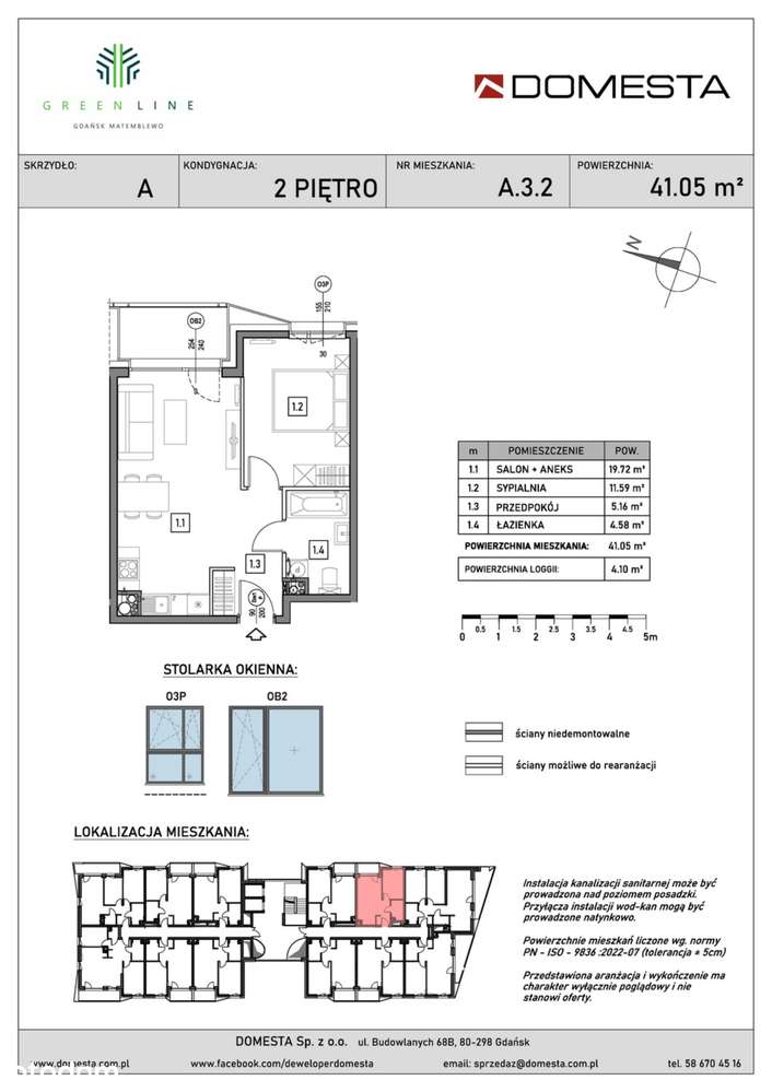 2-pokojowe mieszkanie 41m2 + loggia Bezpośrednio - Pełny obrazek: 2/7